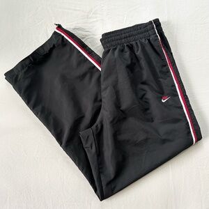 Vintage Nike Track Pants Men's XXL Black Wide Leg w/ Red Side Stripe Y2K 90s